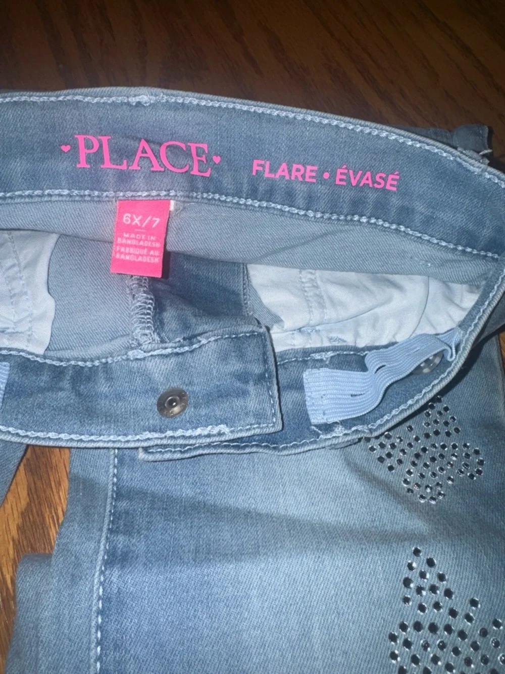 The Children's Place Light Blue Flare Jeans with Rhinestone Butterflies